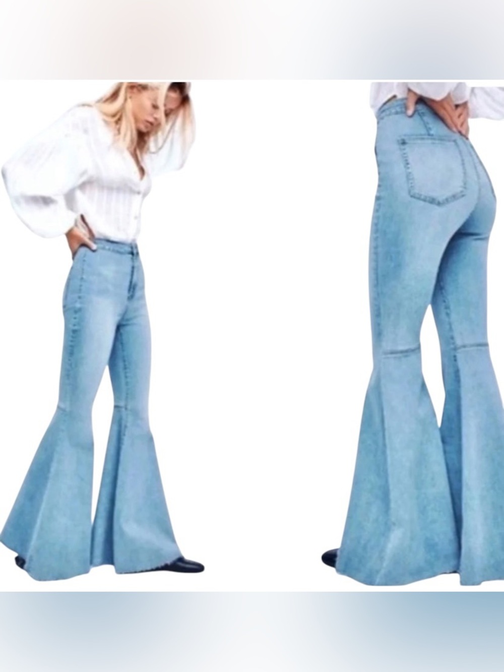 Free People Just Float On High Rise Flare Jeans light blue Bell Bottoms Boho 70s